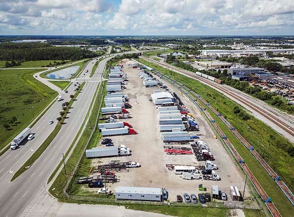 Aerial view truck parking at Orange Av