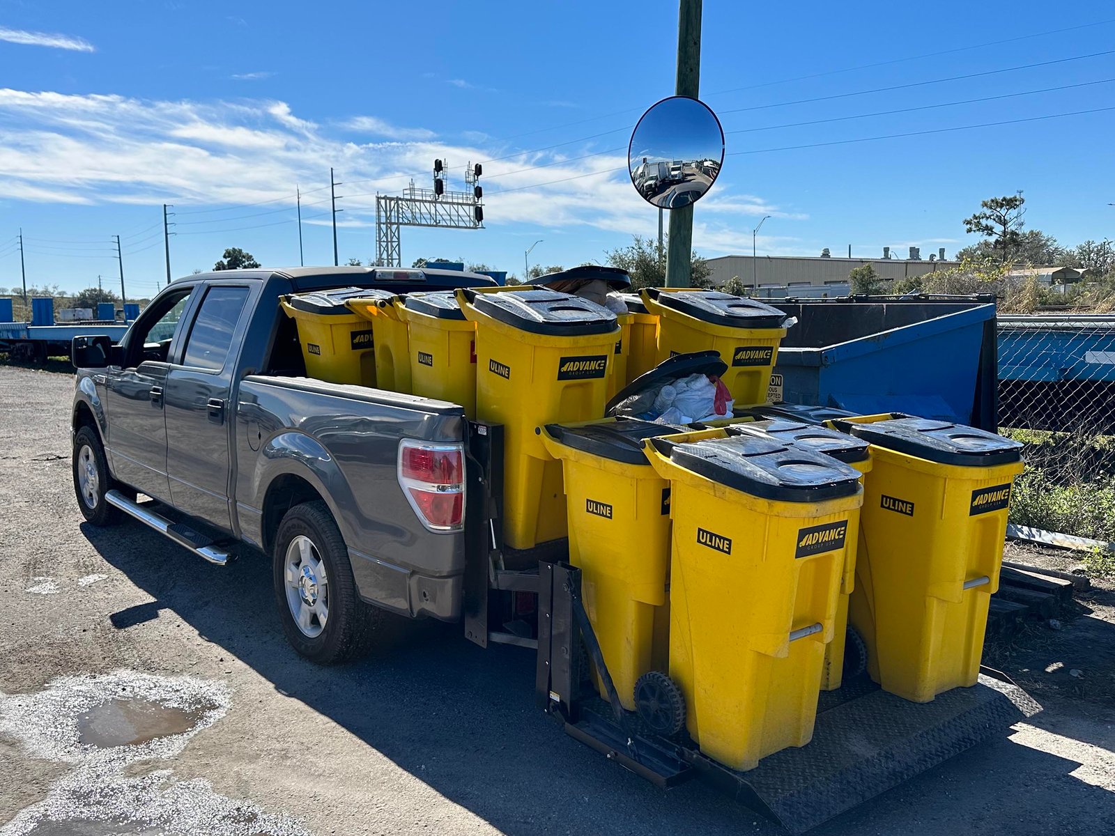 Dumpster and trash cans